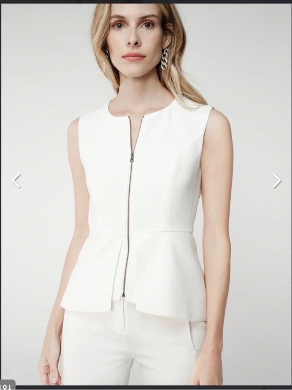 BCBG MaxAzria White Abrielle Peplum Top Large
